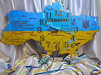 Настінний годинник Карта України. 70*45 см. З епоксидної смоли ручної роботи.