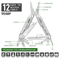 Мультитул туристический 12 в1 с чехлом, Многофункциональные плоскогубцы складные, Мультитул