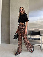 Женские стильные брюки на высокой посадке сетка, модные невероятные штаны широкие леопард