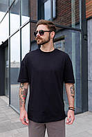 Базовая черная коттоновая мужская футболка без узоров и принтов, простая однотонная хлопковая футболка