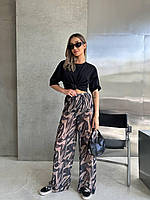 Женские стильные брюки на высокой посадке сетка, модные невероятные штаны широкие зебра