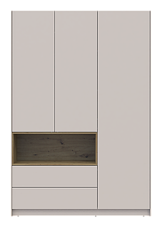 Стильна шафа з нішею Дейл 150х52х220, колір кашемір/дуб артізан. Розпашна шафа для одягу в спальню, вітальню