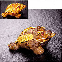 Чайная фигурка жаба богатства золотая малая,Фигурка для чайной церемонии меняющая цвет от горячей воды