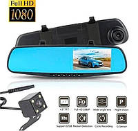 Автомобильный видеорегистратор зеркало Vehicle BlackBOX DVR 1050 с двумя камерами Full HD 1080 TKTK