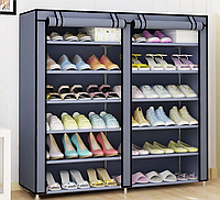 Мобильный тканевой шкаф-органайзер HCX для хранения вещей и обуви T-2712 на 2 секции Серый TKTK