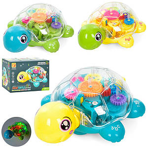 Музична іграшка 696-54 (24шт) черепаха,шестерні,музика,світло,їздить, на бат-ке,3 кольори,в