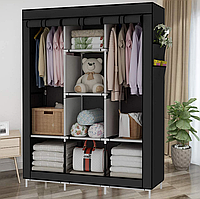 Каркасный тканевой шкаф для одежды HCX Storage Wardrobe 88130 на 3 секции Черный TKTK