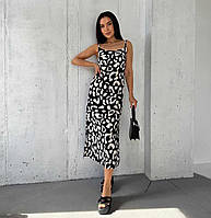Сарафан із розрізом жіночий літній на бретельках тигровий чорний 42-48р