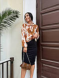 Стильна жіноча блуза золотиста принт леопардовий з коміром на зав'язках блузка з довгим рукавами, фото 4