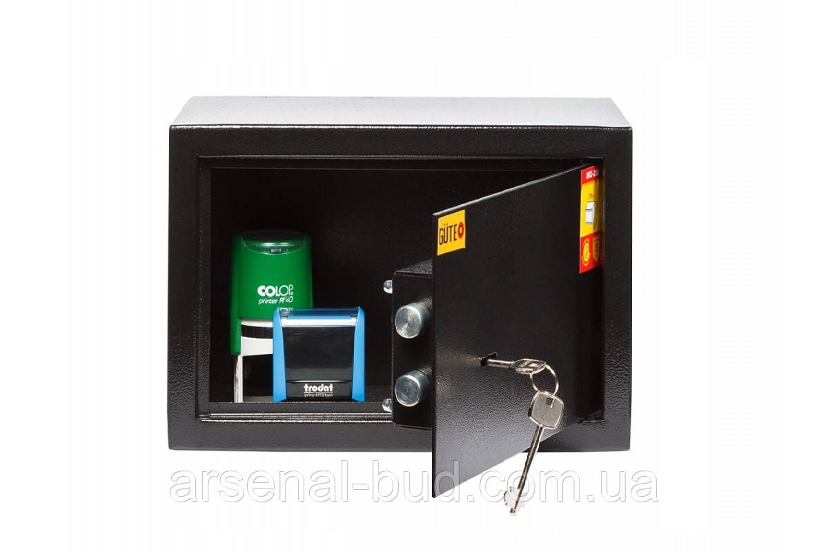 Металевий сейф для  зберігання грошей, документів, файлів, Gute ЯМХ-15К (ШхВхГ: 21х15х17 см.) із ключовим замком, фото 1