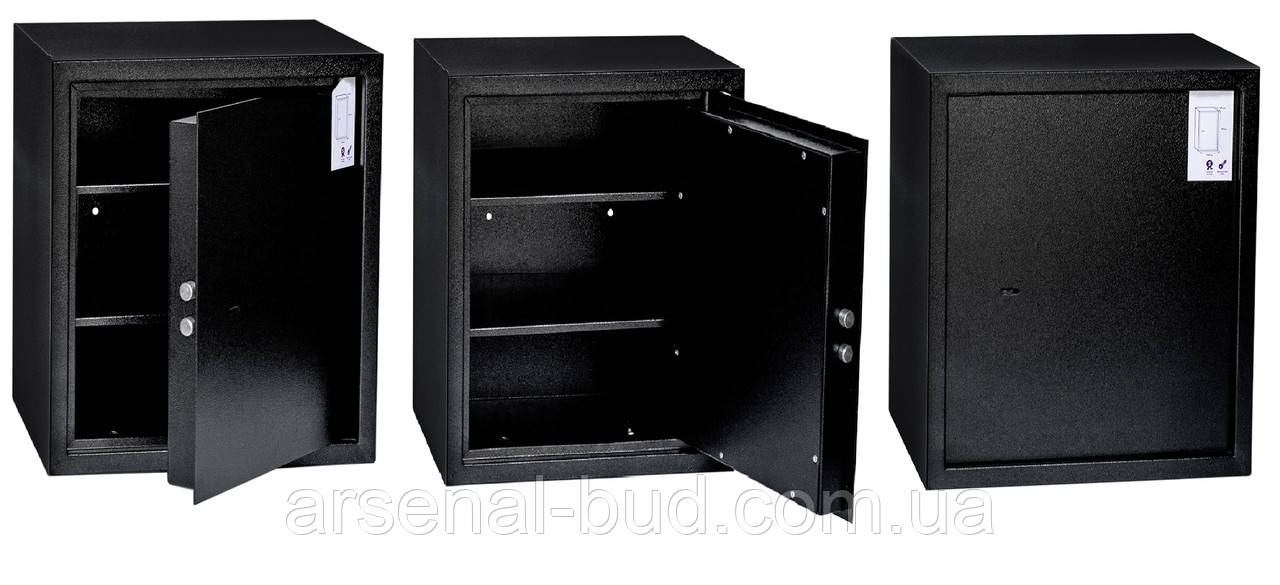 Металевий сейф з двома полицями, для грошей, документів, БС-46К (ШхВхГ: 44х46х38 см.) з ключевим замком, фото 1