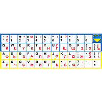 Нестираючі наклейки на клавіатуру Українська / Англійська / ru 12х12 мм біле тло / червоні символи Nalepi