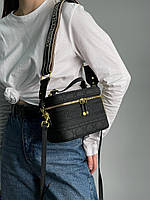 Женская сумка-коробка Christian Dior Travel Vanity Case кожаная черного цвета Premium