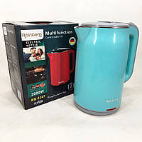 DIY Чайник электрический Rainberg RB-2247 2000Вт 2л, тихий электрический, бесшумный чайник. Цвет: голубой