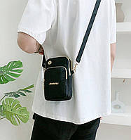 Черная женская мини сумка через плечо три отделения. Сумка кошелек,сумочка для телефона. Женские сумки