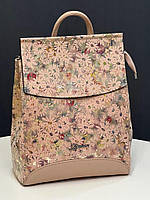 Сумка-рюкзак женская натуральная кожа Desisan пудровый с цветочным принтом 3023