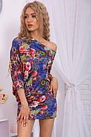 Мини-платье в цветочный принт, синего цвета, 167R105-10