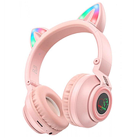Детские Bluetooth наушники Borofone BO18 с ушками котика. Цвет Розовый