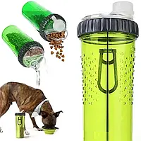 Бутылка поилка двойная для воды или корма со складной миской PET DRINK BOTTLE,кормушка-поилка для прогулок,RTY