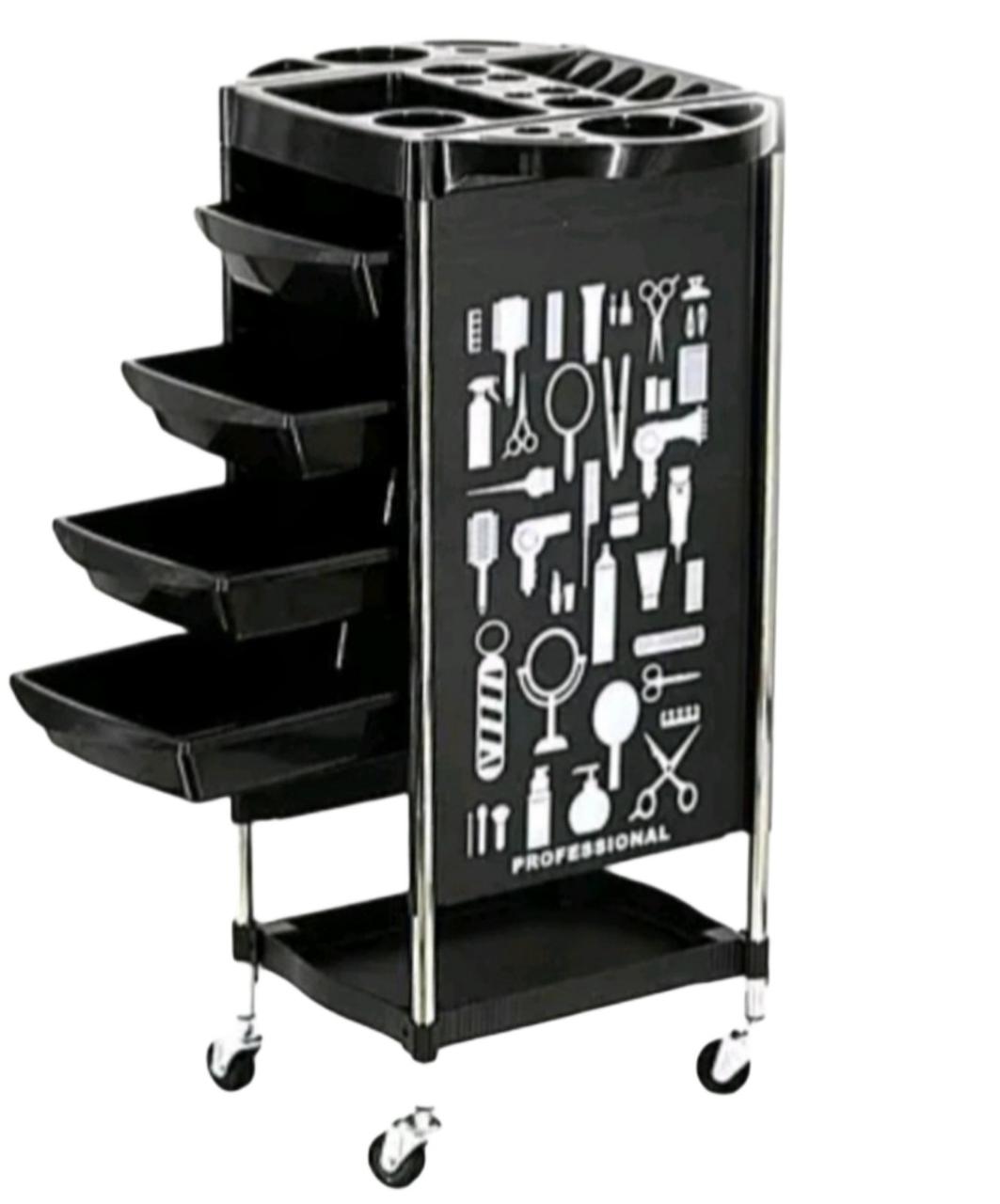 Перукарський візок чорний 5 полиць з тримачем для фена TDS-802 YRE, фото 1