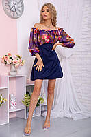 Мини-платье с цветочным принтом, темно-синего цвета, 167R306-10