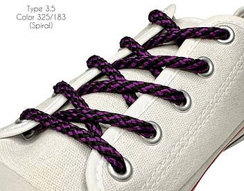 Шнурки для взуття 100см Чорний+фіолетовий круглі Спіраль 5мм поліестер