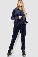 Спорт костюм женский велюровый с капюшоном, цвет темно-синий, 241R105