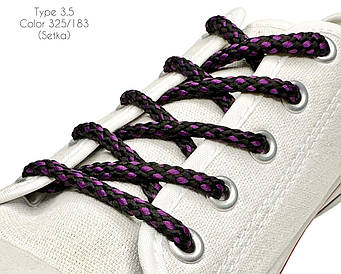 Шнурки для взуття 100см Чорний+фіолетовий круглі Сітка 5мм поліестер
