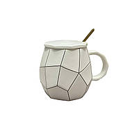 Чашка керамическая с крышкой и ложкой белая Stenson 2356