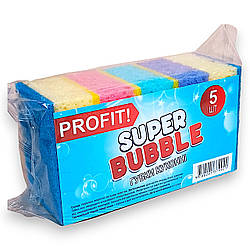 Губки кухонні з профілем Super Bubble ТМ Profit 10х7х3,5 см комплект 5 шт