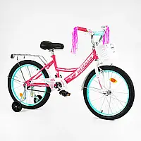 Детский двухколесный велосипед для девочки CORSO MAXIS с корзинкой, ручным тормозом, колеса 20 дюймов, розовый