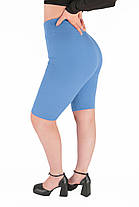 Велосипедки в рубчик Шорти жіночі трикотажні Батал 50 Блакитний, фото 3