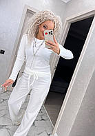 Женский спортивный костюм (спортивные штаны и кофта) трикотажный в рубчик однотонный белый