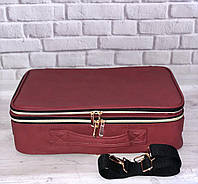 Сумка - чемодан (косметичка, кейс) для мастера визажиста ( для косметики), кожзам (темно-красный)