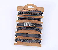 Браслети для чоловіків і жінок з шкіри 6 штук регульовані чорні, набір браслетів унісекс спортивні міцні