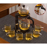 Сервиз с 6 чашками Ленивый чай "Бамбук" 350 мл, чайный сервиз из термостекла