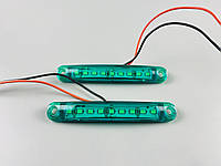 Фонарь LED габаритный светодиодный 24V IP67 9 led диодов SMD зеленый , оптическая линза + крепление для авто