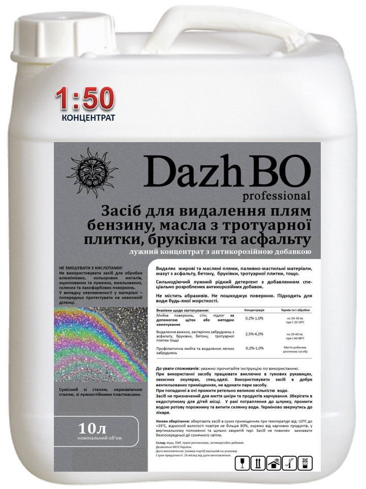 Засіб для видалення плям мазуту нафти масла з бруківки асфальту 1:50  ДажБО Професійне 10 л