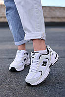 Женские легкие демисезонные кроссовки New Balance 530 White Black Logo v2, черно белые сетка качественные