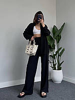 Женский трендовый легкий оверсайз костюм (Кофта + брюки). Арт 1057А450 Черный 42/44