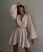 Женское стильное летнее платье мини из хлопка. Арт 1120А450 Бежевый 42/44