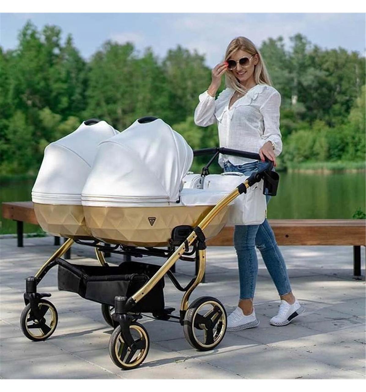 Універсальна коляска для двійнят Junama Mirror Satin Duo 06 White Gold