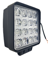 LED (Лед) фара квадратная 48W, (16 диодов х 3 ват = 48 Ват), широкий луч 10/30V 6000K