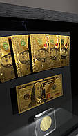 Стильная картина ручной работы "Золотые доллары" (35х35 см), Креативная 3D картина (Рамка дуб 100%)