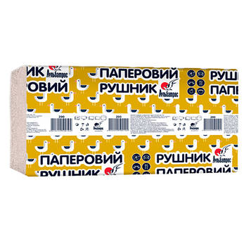 Рушники паперові Альбатрос одношарові V-складання 200 листів Сірі (104)