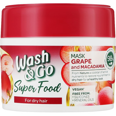 Маска для волосся Wash&Go Super Food З виноградом і макадамією Для сухого волосся 300 мл (8008970053073), фото 1