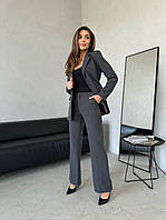 Жіночий брючний костюм-трійка (піджак + боді з чашками + зручні штани) графіт