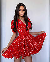 Женское летнее платье в горошек Модное женское платье Летнее платье красное Короткое женское платье MFLY