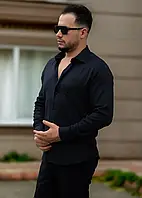 Модная черная рубашка мужская с карманом M L XL XXL 3XL 80-71-502 SP-11