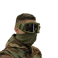 Тактическая ударопрочная маска Олива с тремя сменными линзами 3 мм баллистическая маска